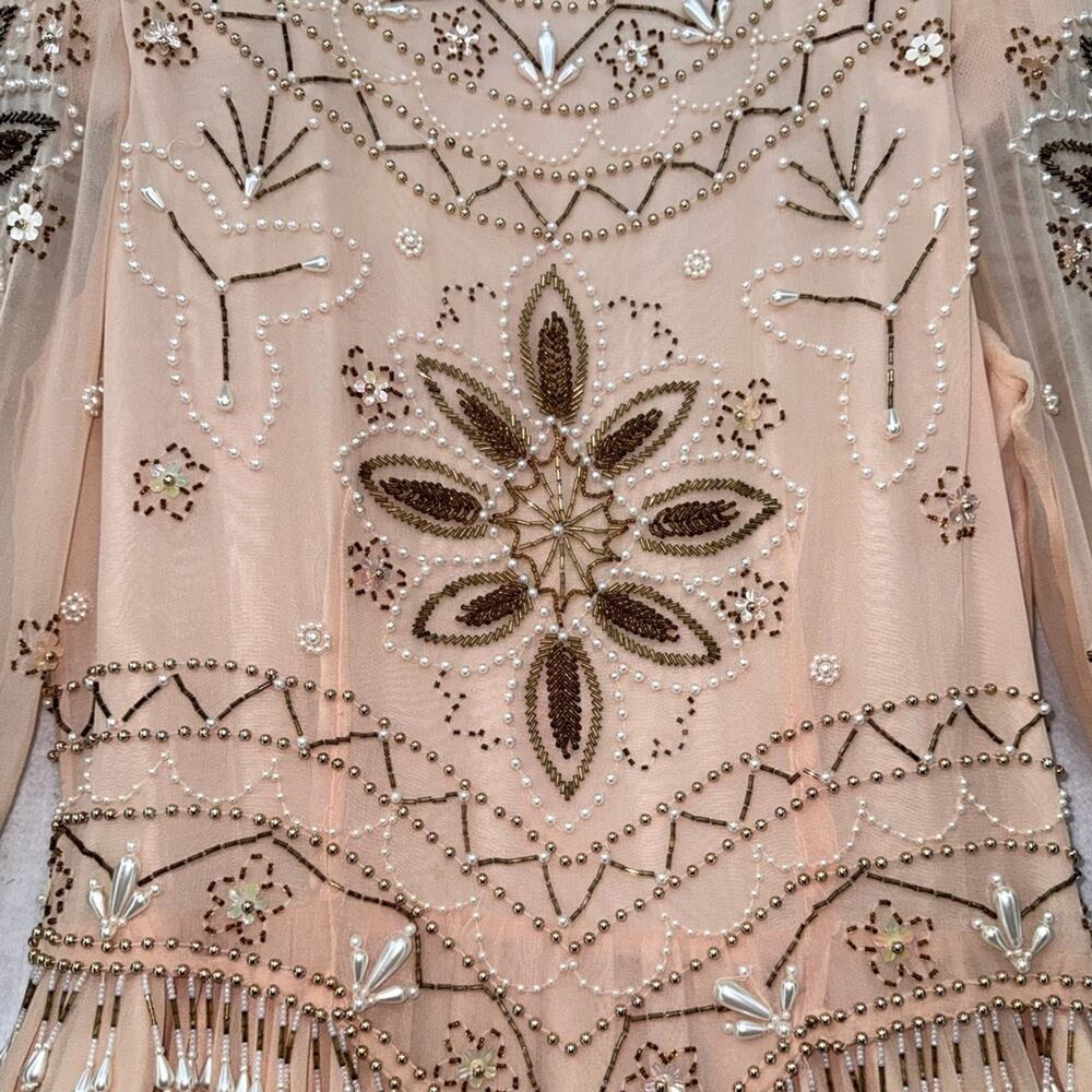 Vintage Jacqueline 100% Silk Fully Beaded Evening Gown Peach Women’s size 8